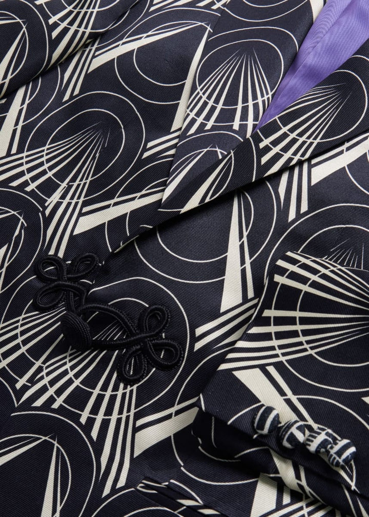Silk Deco Printed Dinner Jacket - Black/Cream