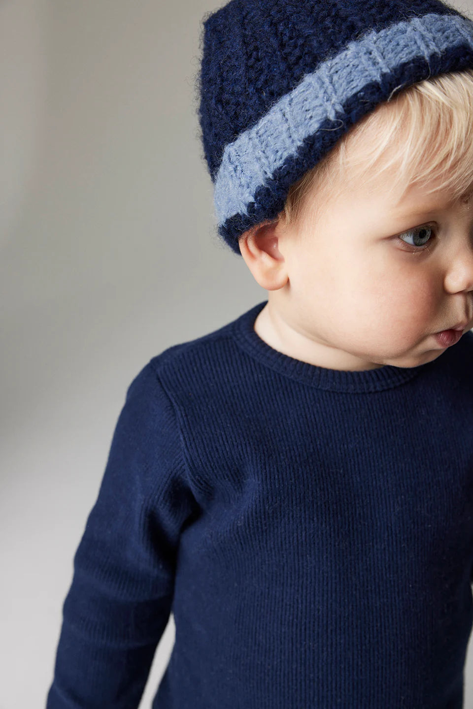 Tricot colorblock baby beanie - Blue