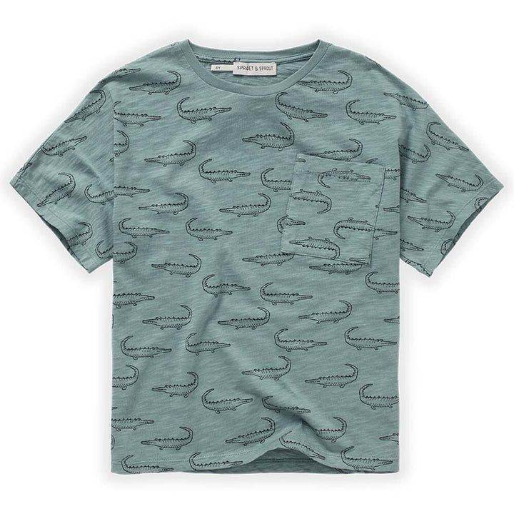 Crocodile Print Tee Shirt - Light Petrol Teal Tops Sproet & Sprout 