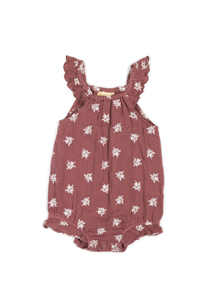 Organic Muslin Embroidered Romper - Mulberry