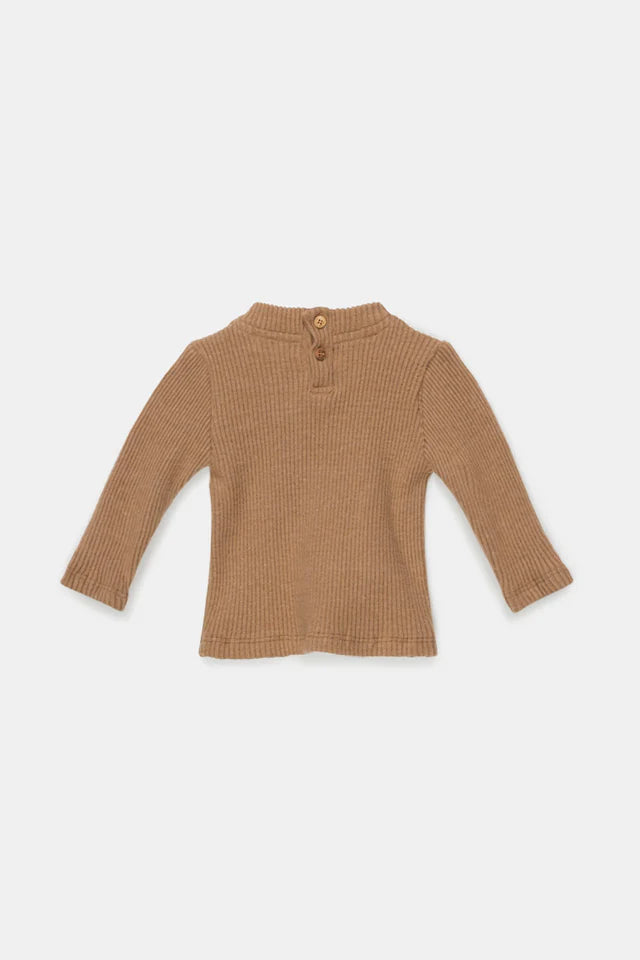 Organic rib baby sweater - Camel