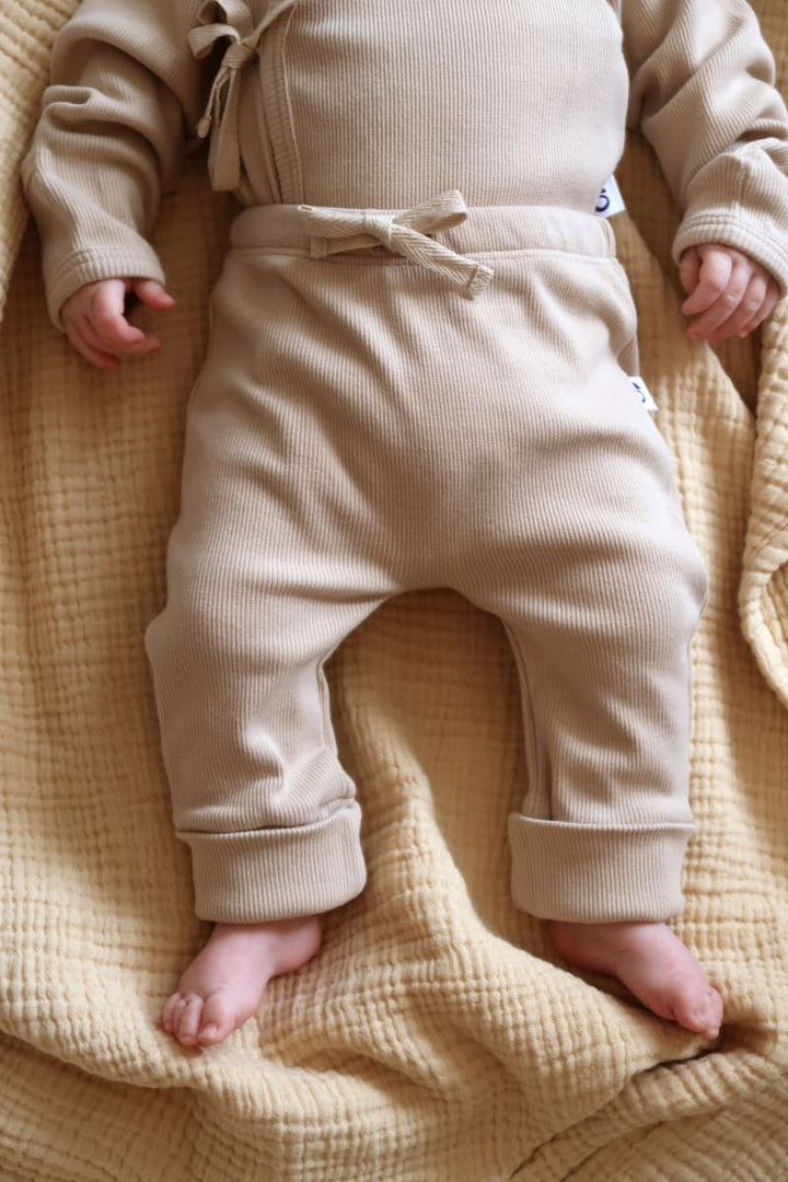 Organic Ribbed Baby Pants - Sand