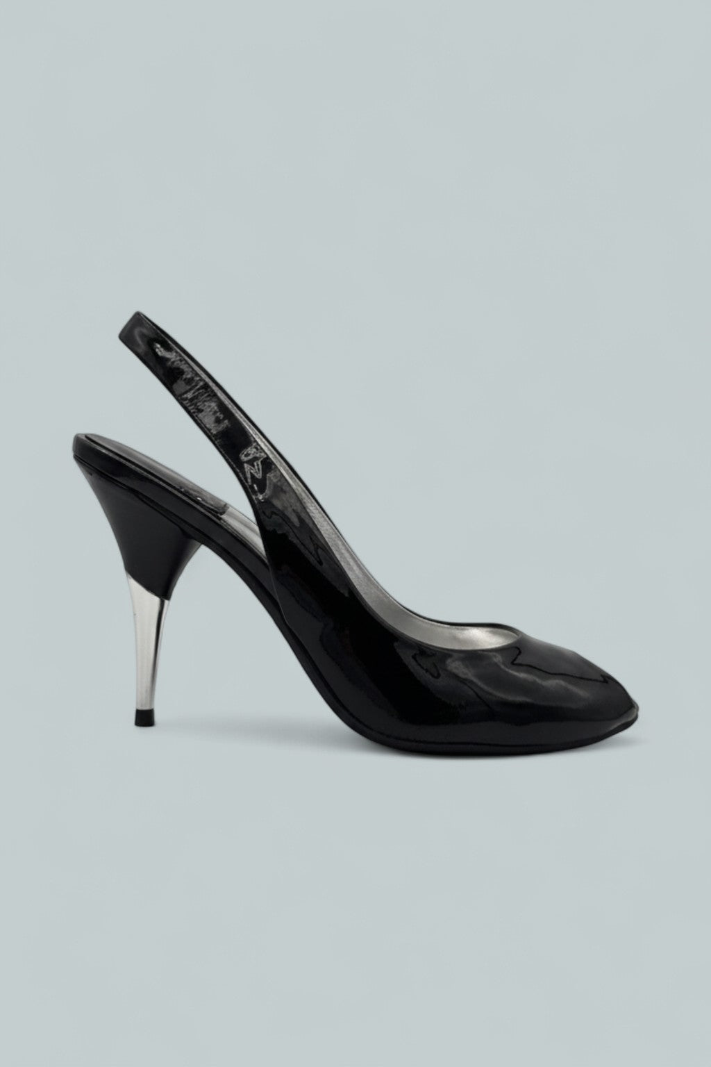 Charis Slingback Heels - Black Patent Silver