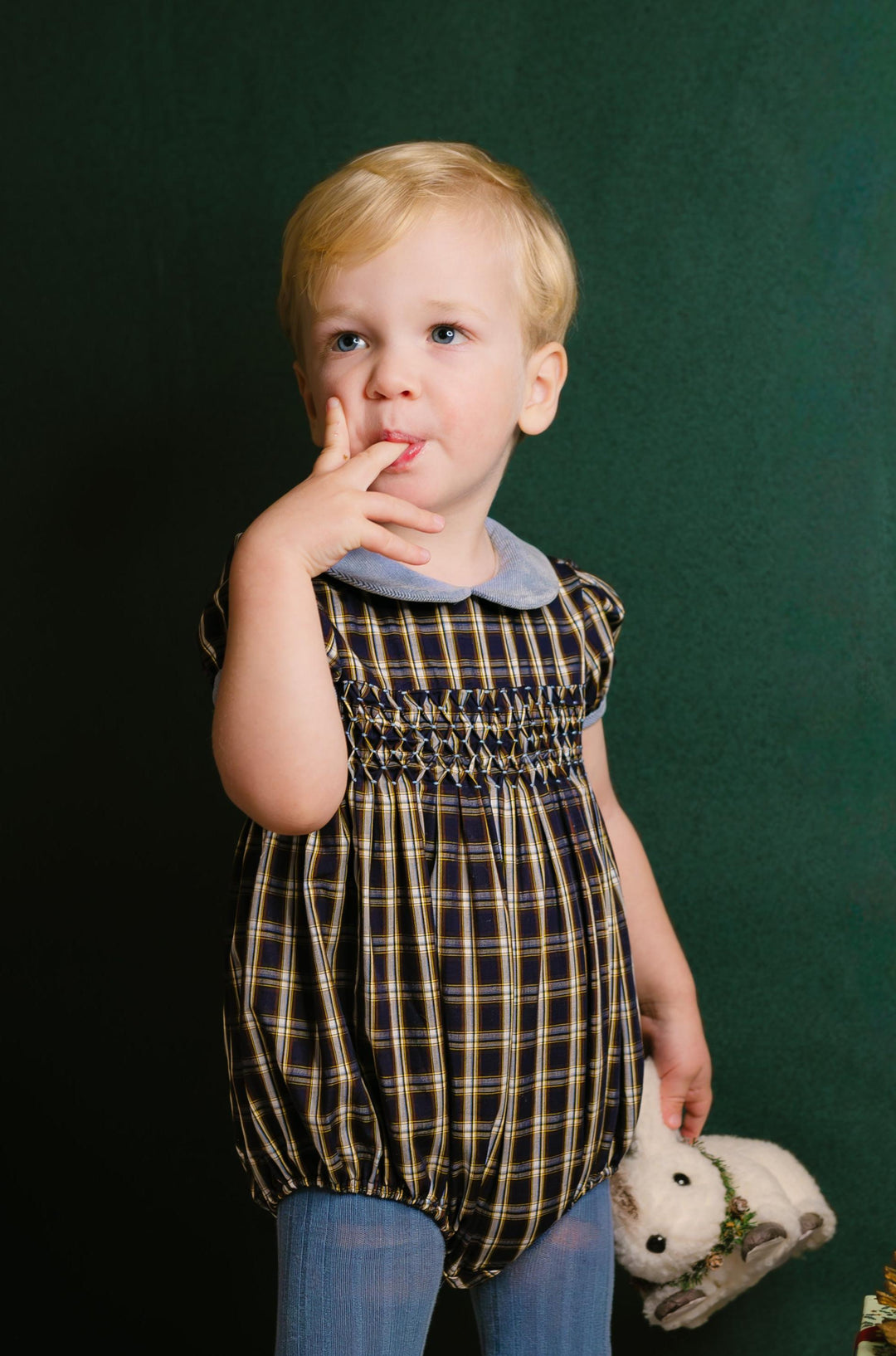 Angelica Short Sleeve Smocked Bubble - Navy Tartan