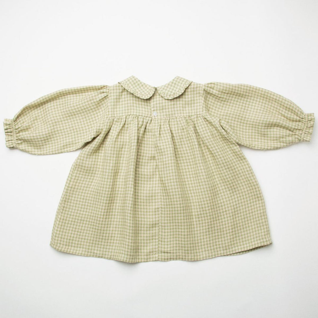 Marbles Dress Skipping Bloomer Set - Pistachio Mini Check Linen