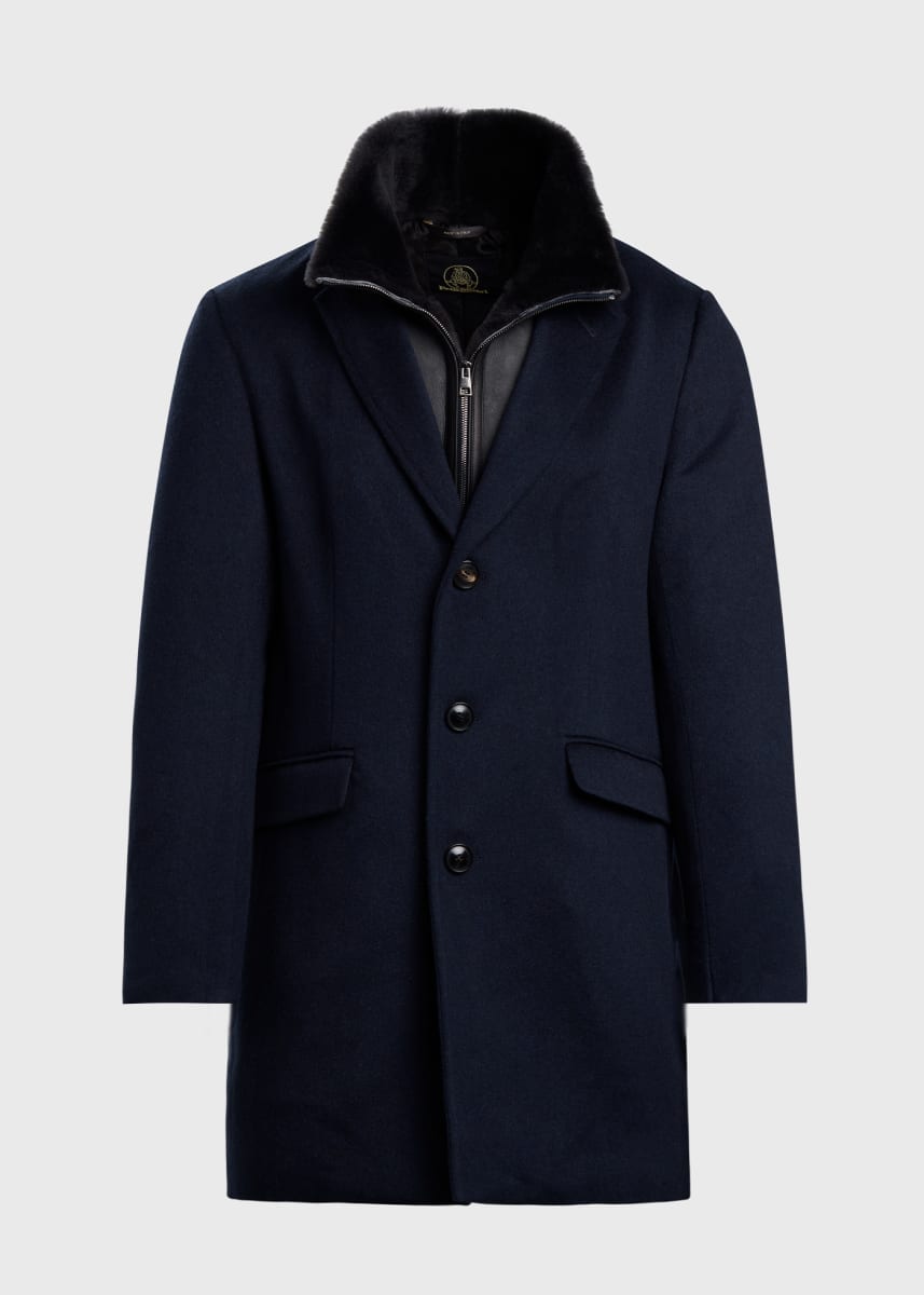 Wool Coat with Shearling Gilet - Navy