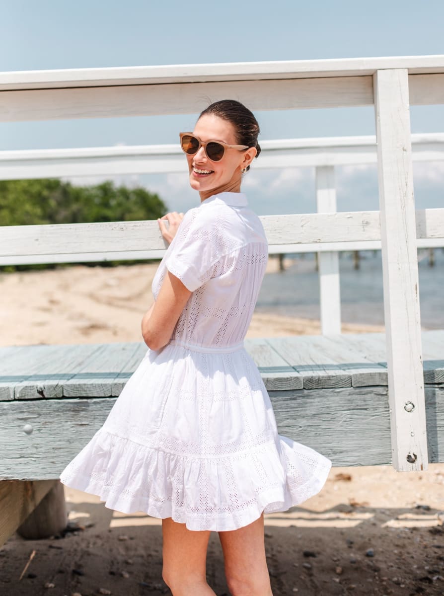 Sarah Dress Grid Eyelet - Fresh White