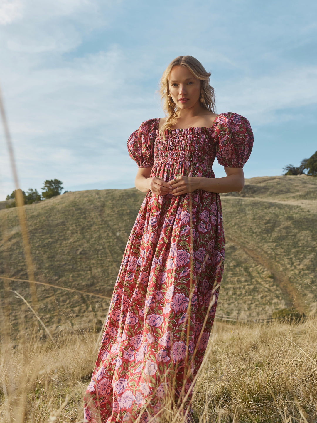 Aurora Puff Sleeve Maxi Dress - Imperial Red/Blush Floral