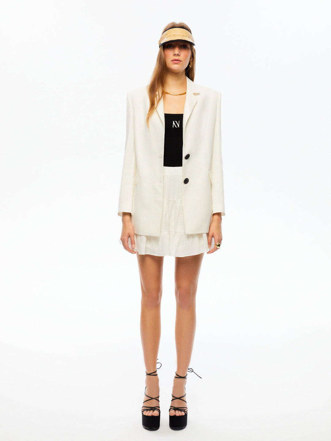 Double-Breasted Linen Jacket - Ecru