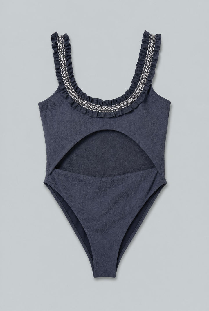 Ruffle Cut Out One Piece - Black
