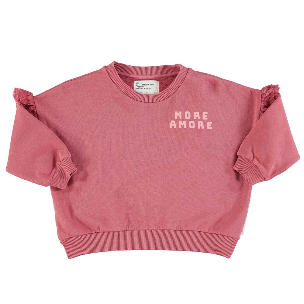 Sweatshirt w/ Frills on Shoulders - Pomegranate with "More Amore" Print Sweatshirts Piupiuchick 