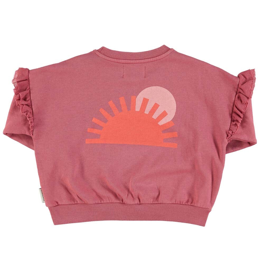 Sweatshirt w/ Frills on Shoulders - Pomegranate with "More Amore" Print Sweatshirts Piupiuchick 