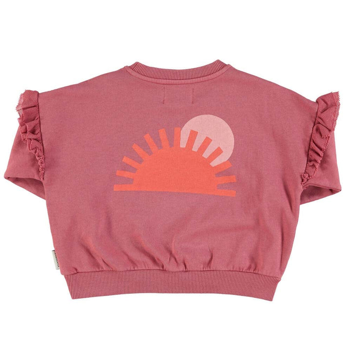 Sweatshirt w/ Frills on Shoulders - Pomegranate with "More Amore" Print