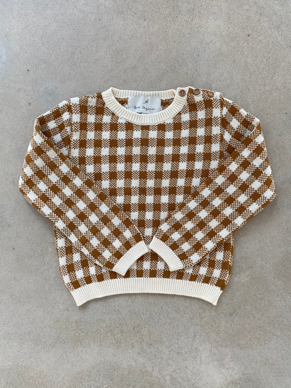 Ian Knit Long Sleeve Top - Caramel Gingham