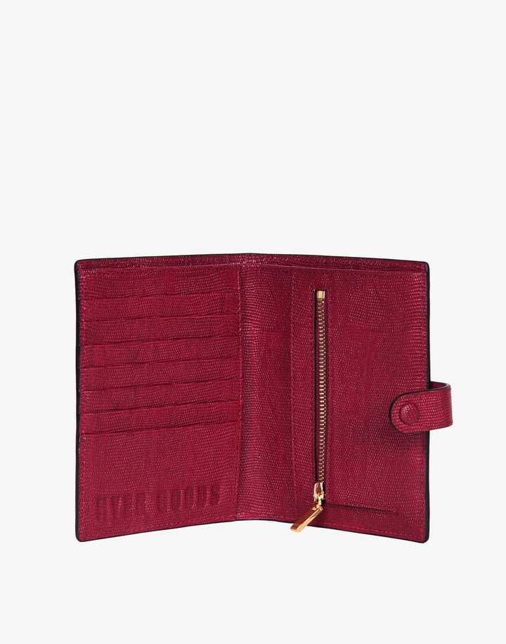 Luxe Traveler's Wallet with Coin Pocket - Cherry Red Lizzard