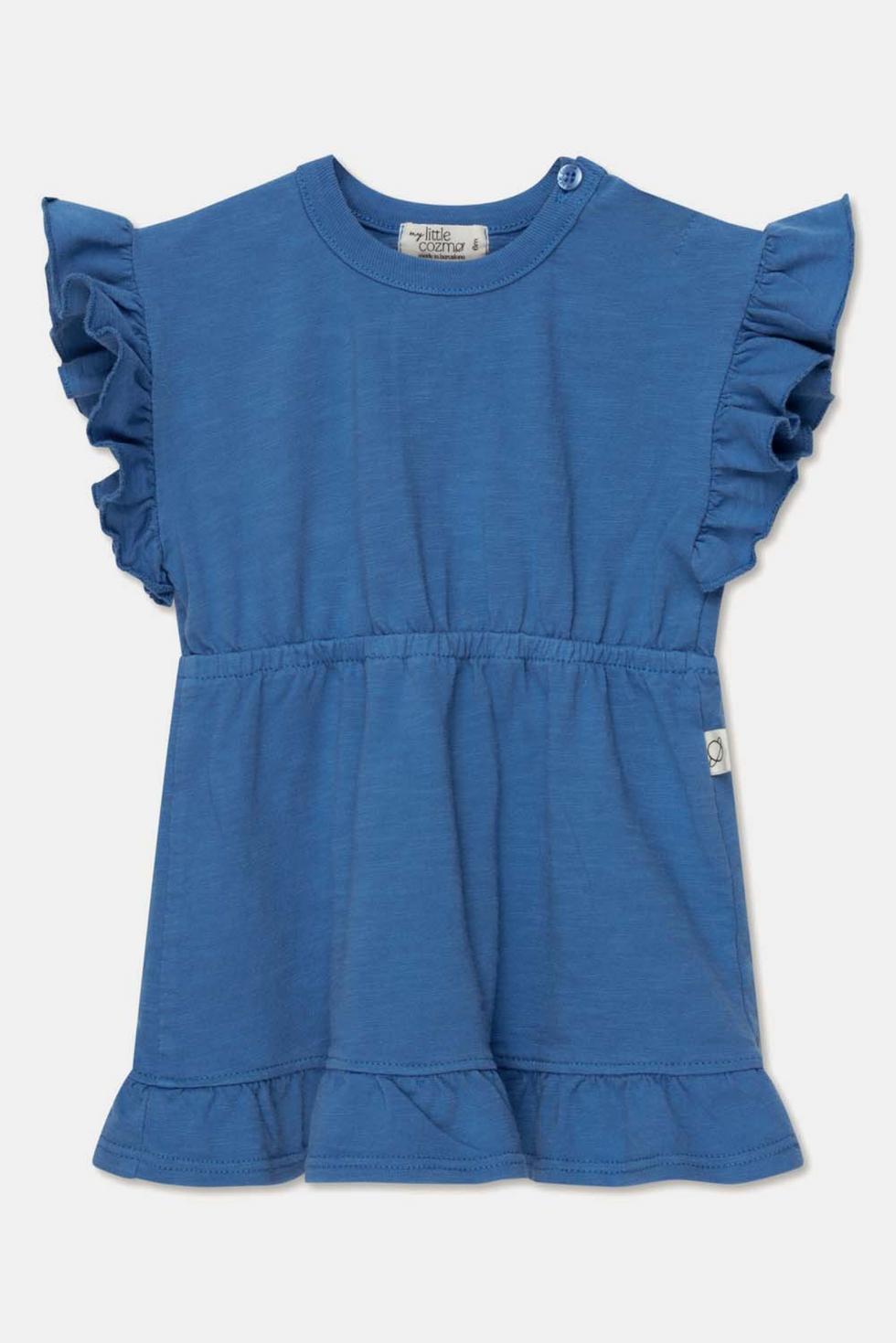 Slub ruffle baby dress - Blue
