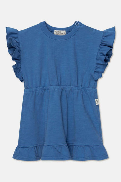 Slub ruffle baby dress - Blue