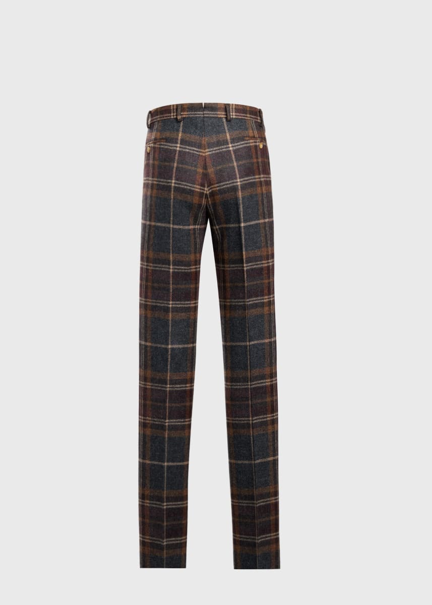 Shetland Wool Plaid Dress Trouser - Brown/Grey