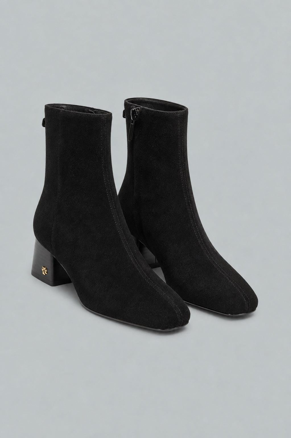 Women's Paige Square Toe Block Heel Ankle Booties - Black Suede