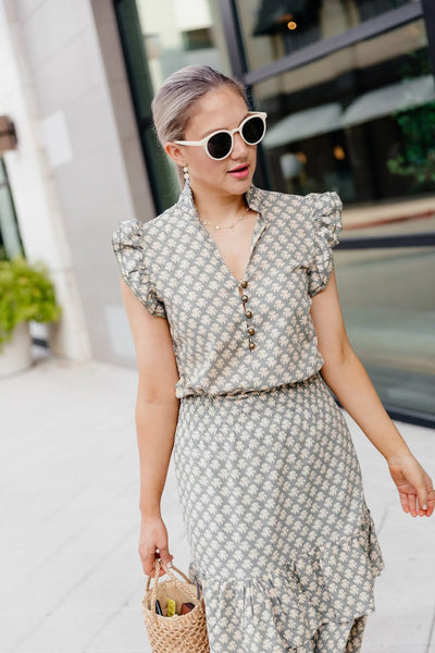 Cornelia Cotton Dress - Grey Stamp