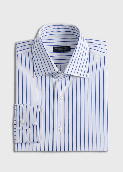 Phineas Cole Stripe Cotton Dress Shirt - White/Blue