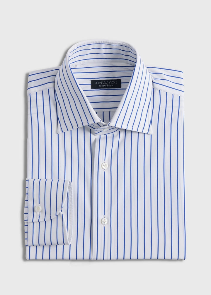 Phineas Cole Stripe Cotton Dress Shirt - White/Blue