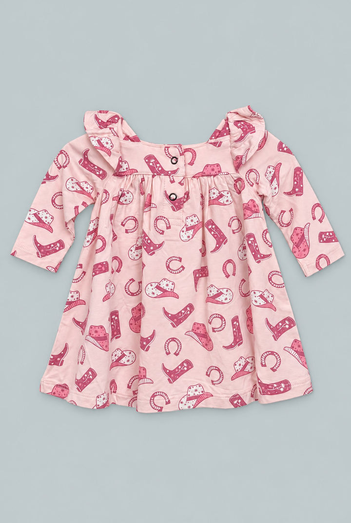 Pink Western Boots Ruffle Dress With Bloomer - Gwen
