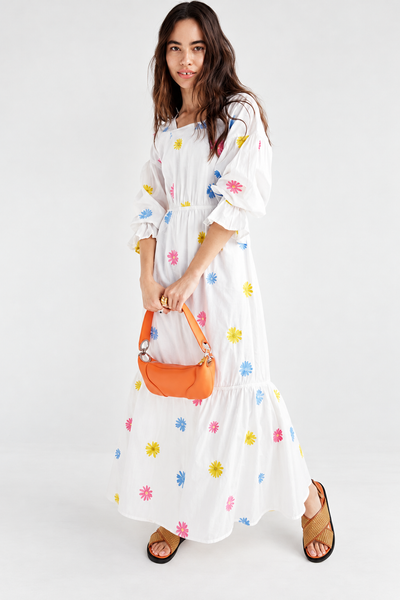 Embroidered Tiered Long Sleeve Maxi Dress - Rainbow/Multi