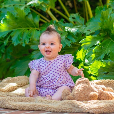 Ruffle Romper - Purple Hearts