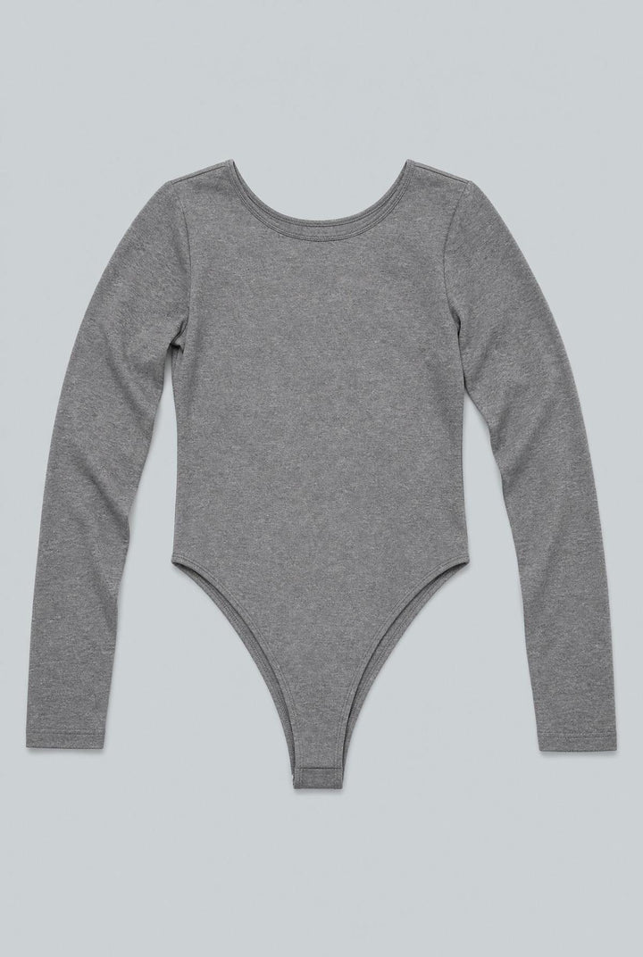 Open Back Long Sleeve Bodysuit - Charcoal