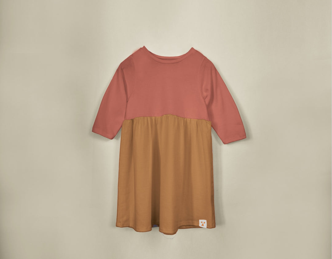 Long Sleeve Modal Two-Tone Dress - Acorn