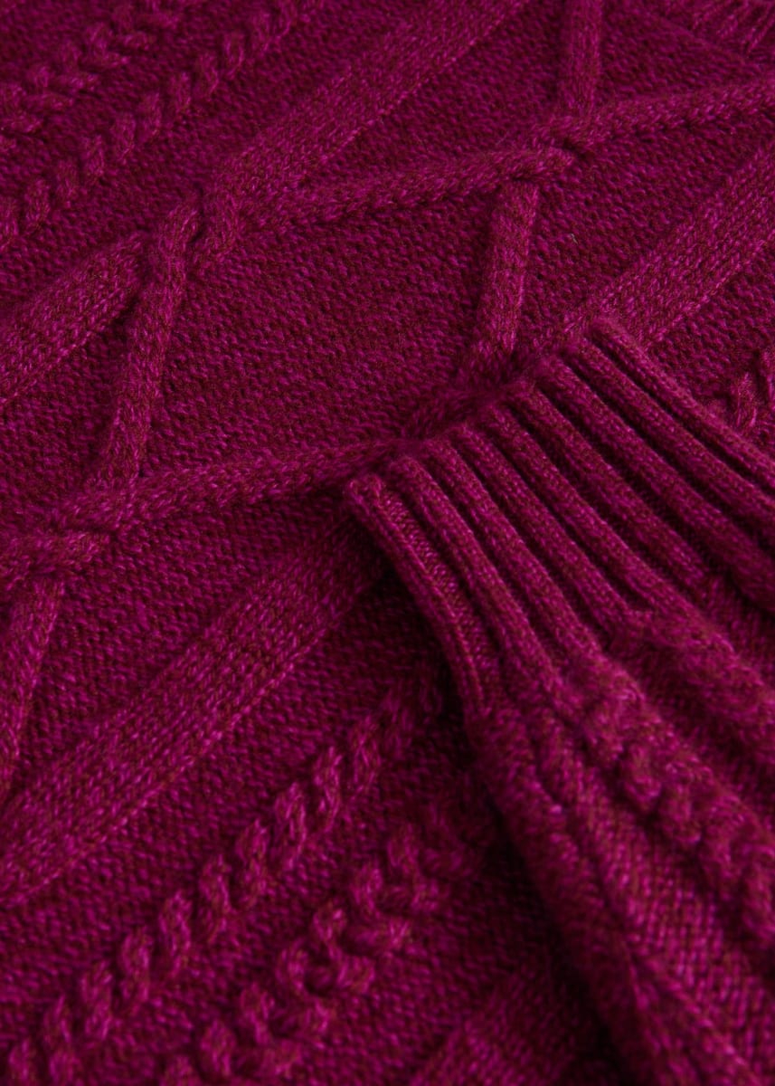 Aran Cable Knit Crewneck Sweater - Plum