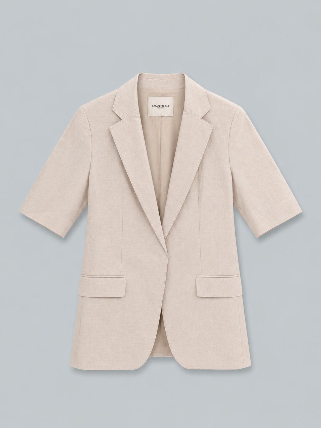 Silk-Linen Short Sleeve Belted Blazer - Pearl