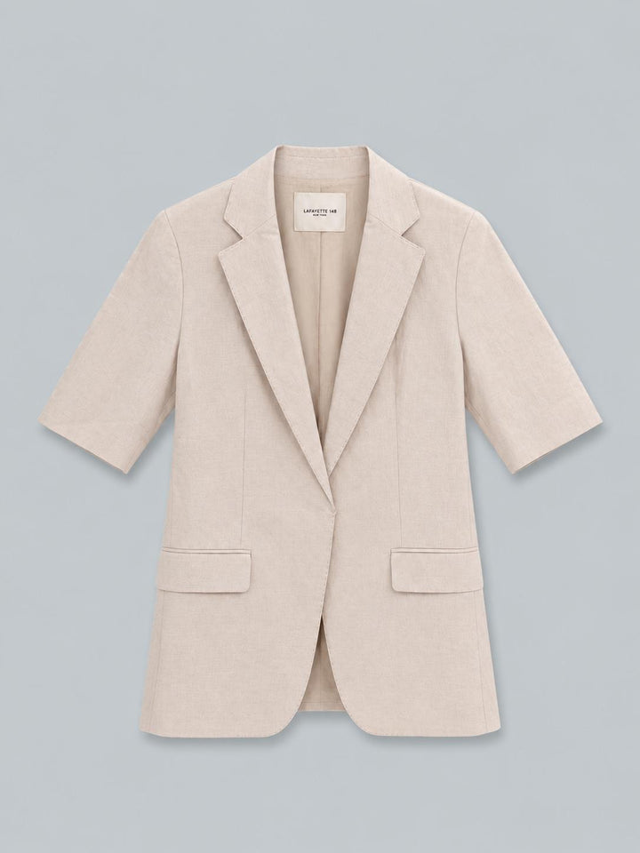 Silk-Linen Short Sleeve Belted Blazer - Pearl