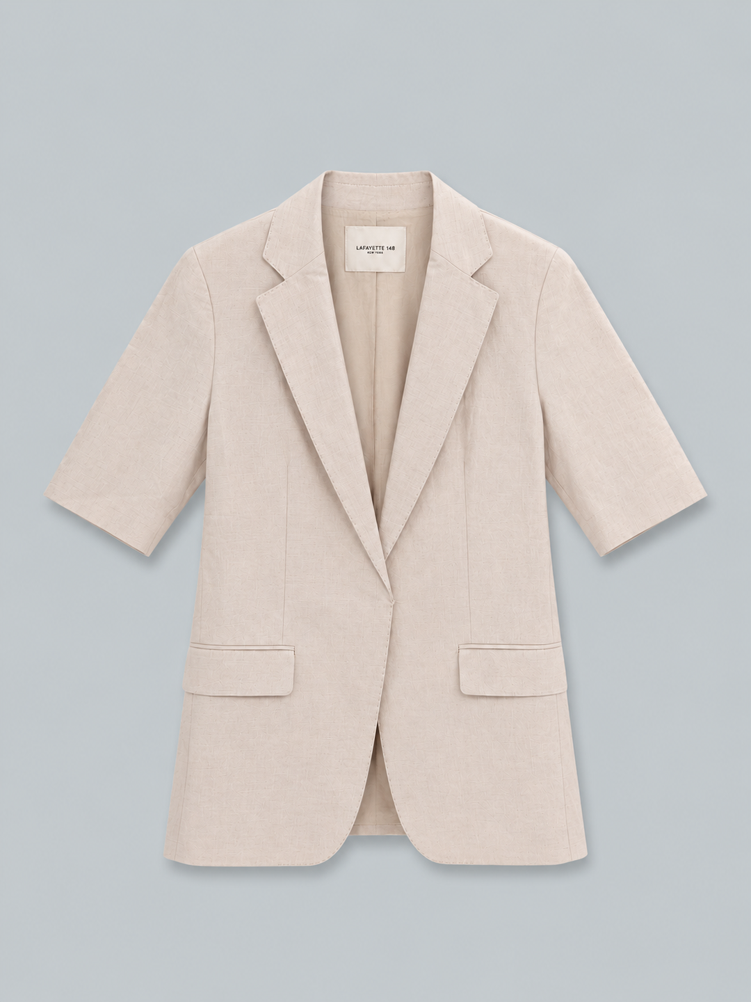 Silk-Linen Short Sleeve Belted Blazer - Pearl
