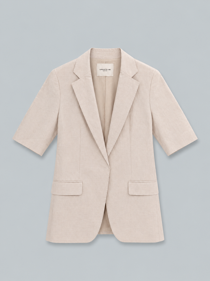 Silk-Linen Short Sleeve Belted Blazer - Pearl