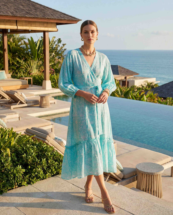 Alessandra Wrap Dress - Aqua-Floral