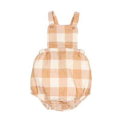 Baby Gingham Romper - Caramel