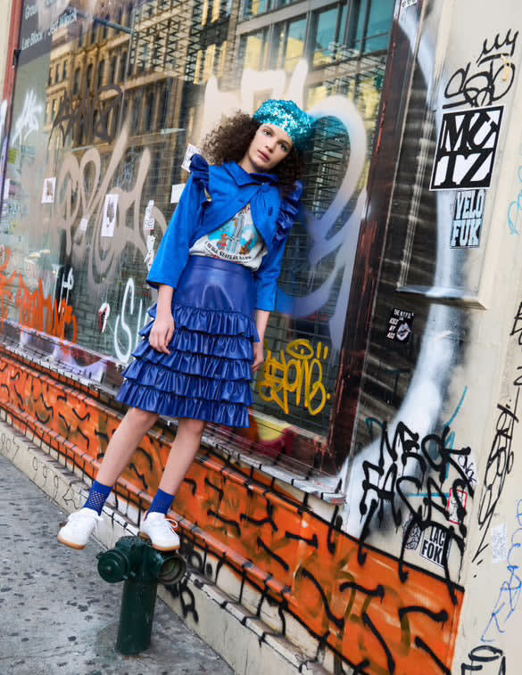 Ruffle Leather Skirt - Cobalt