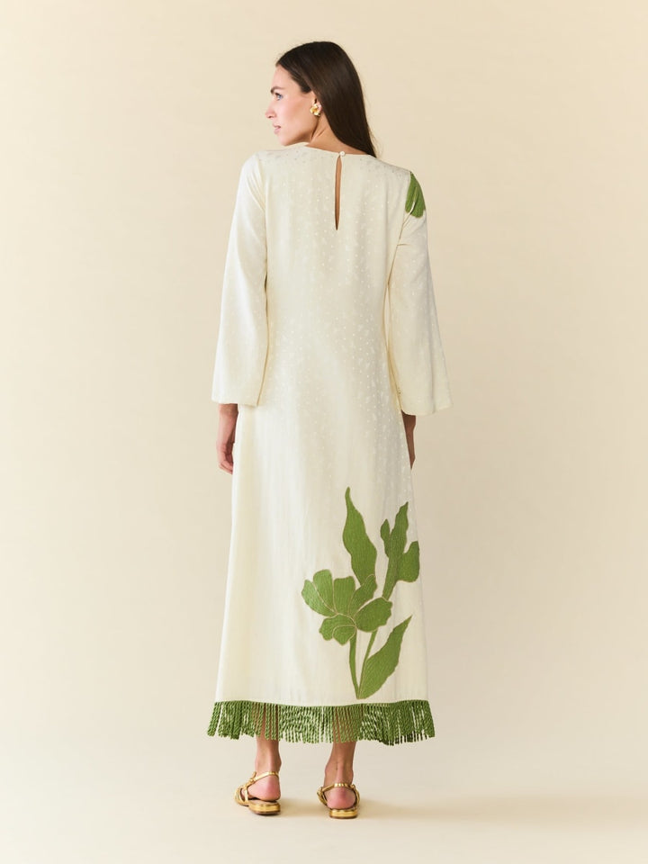 Ariana Dress - Ivory With Green Applique