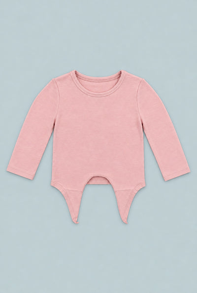 Long Sleeve Tie Top - Pink Suede