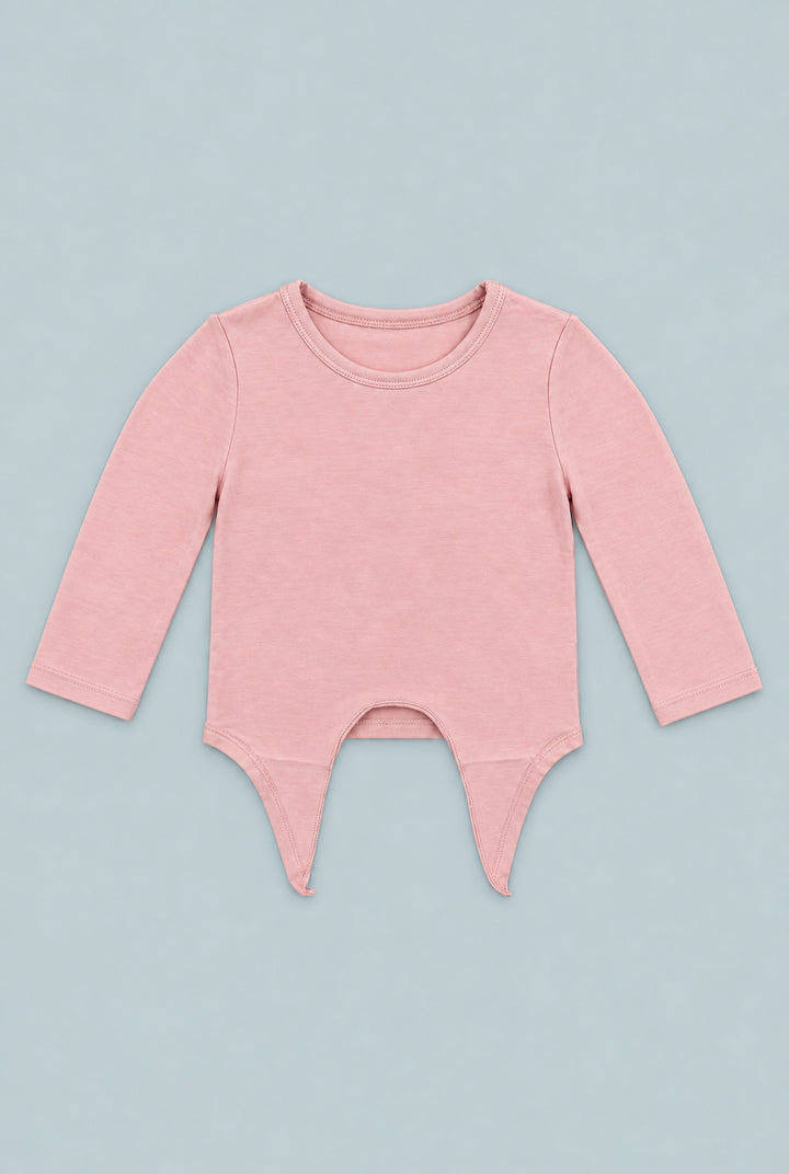 Long Sleeve Tie Top - Pink Suede