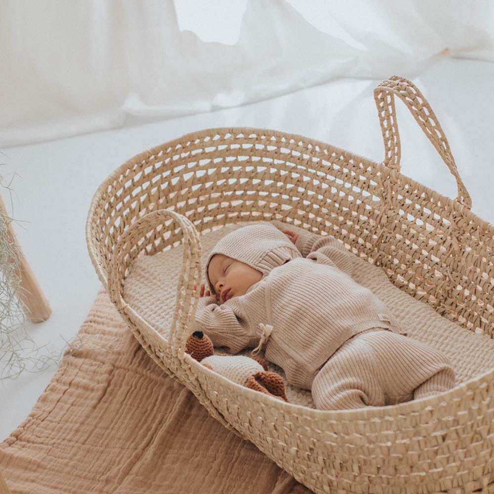 Newborn Sweater Knit Pom Pom Hat - Cream Pink Accessories Buho 