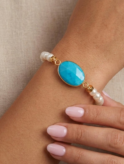 18k gold turquoise & Pearl Bracelet -  - FINAL SALE