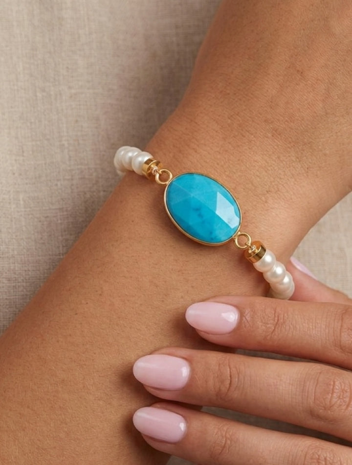 18k gold turquoise & Pearl Bracelet -  - FINAL SALE