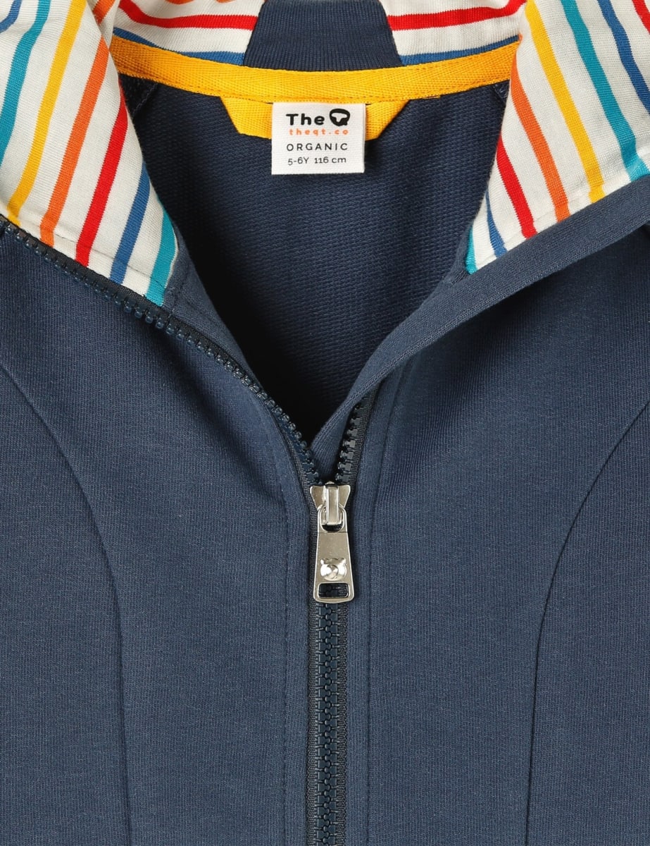 Organic Zip-Up Long Hoodie - Navy
