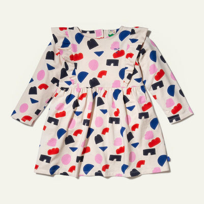 Recycled Cotton Shapes Kid Ruffle Dress - Petal Pink Multi