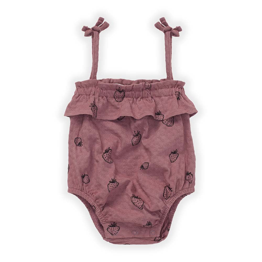 Pointelle Strawberry Romper - Orchid