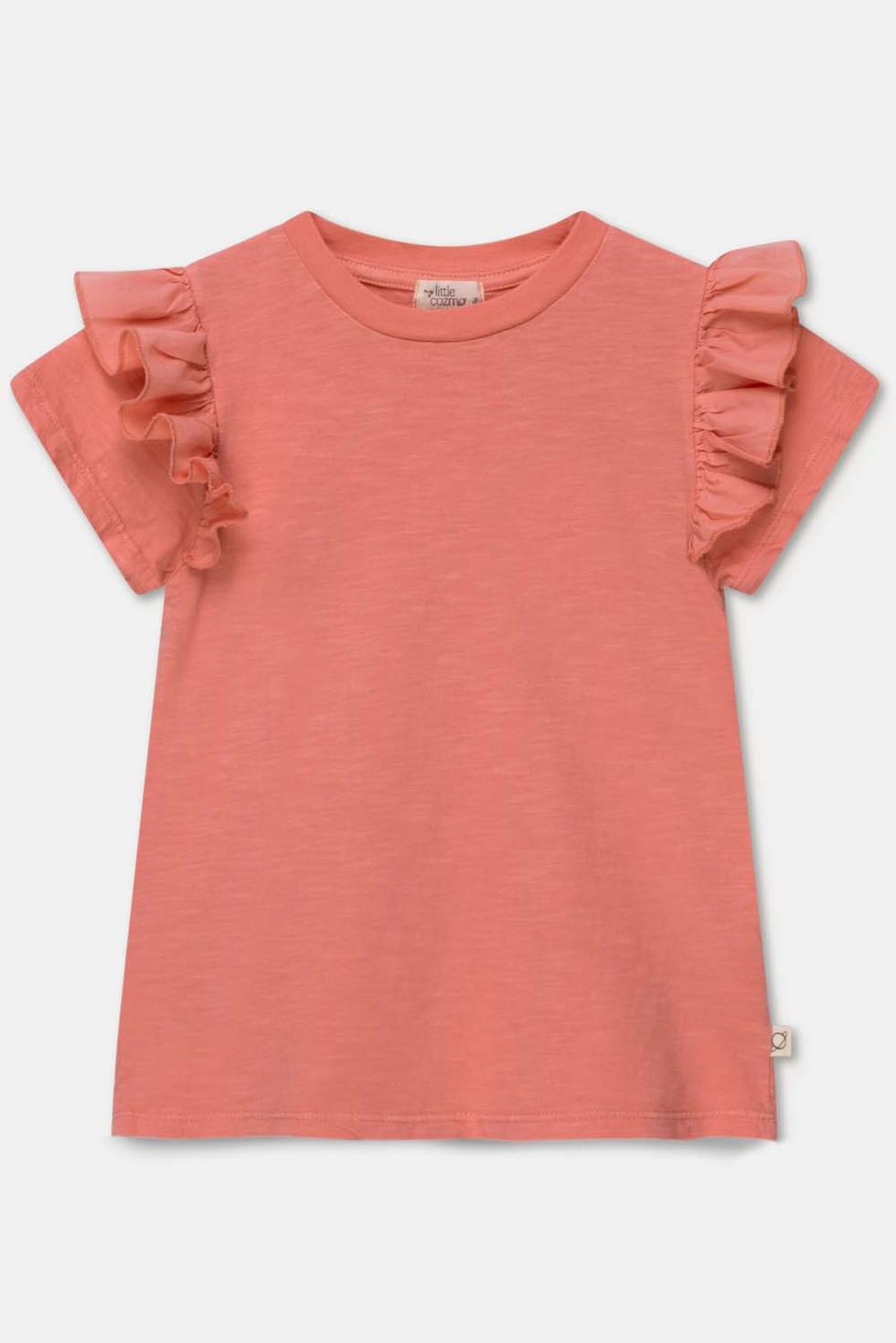Slub ruffle t-shirt - Coral