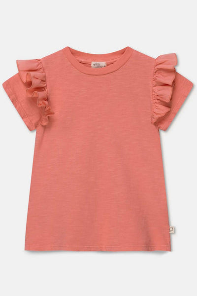 Slub ruffle t-shirt - Coral
